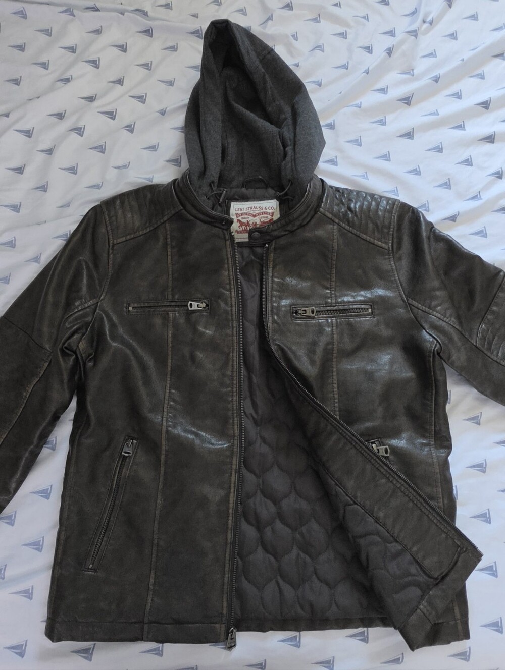 Levi's Brown Hooded Leather Biker Jacket